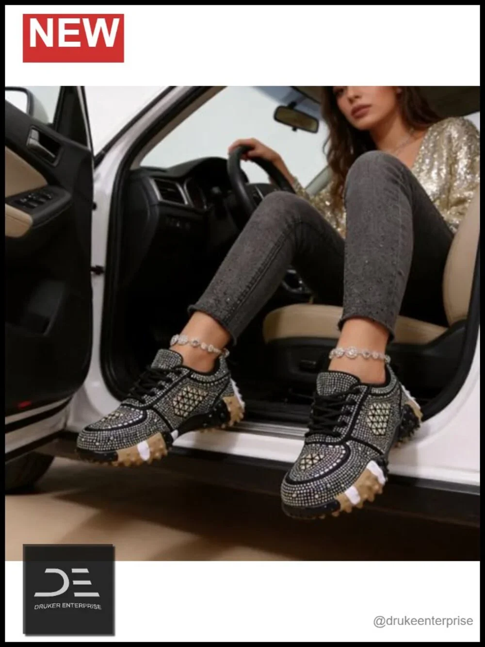 Rhinestone Glitter Platform Sneakers Women's Casual Party Shoes